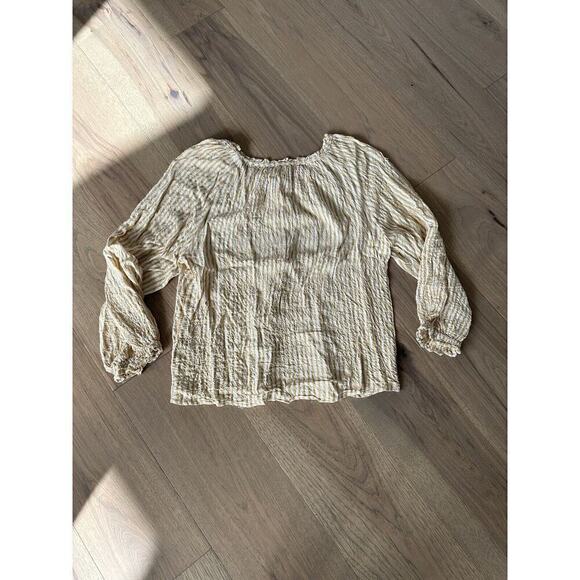 Max Studio Womens Tan and White Striped Loose Fit Keyhole Peasant Blouse Large - Picture 6 of 13